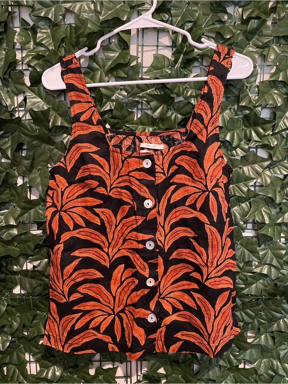 Rachel Zoe Black Tank Top with Orange Botanical Print